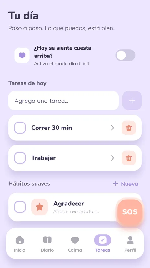 Pantalla Tareas de la app Rumi